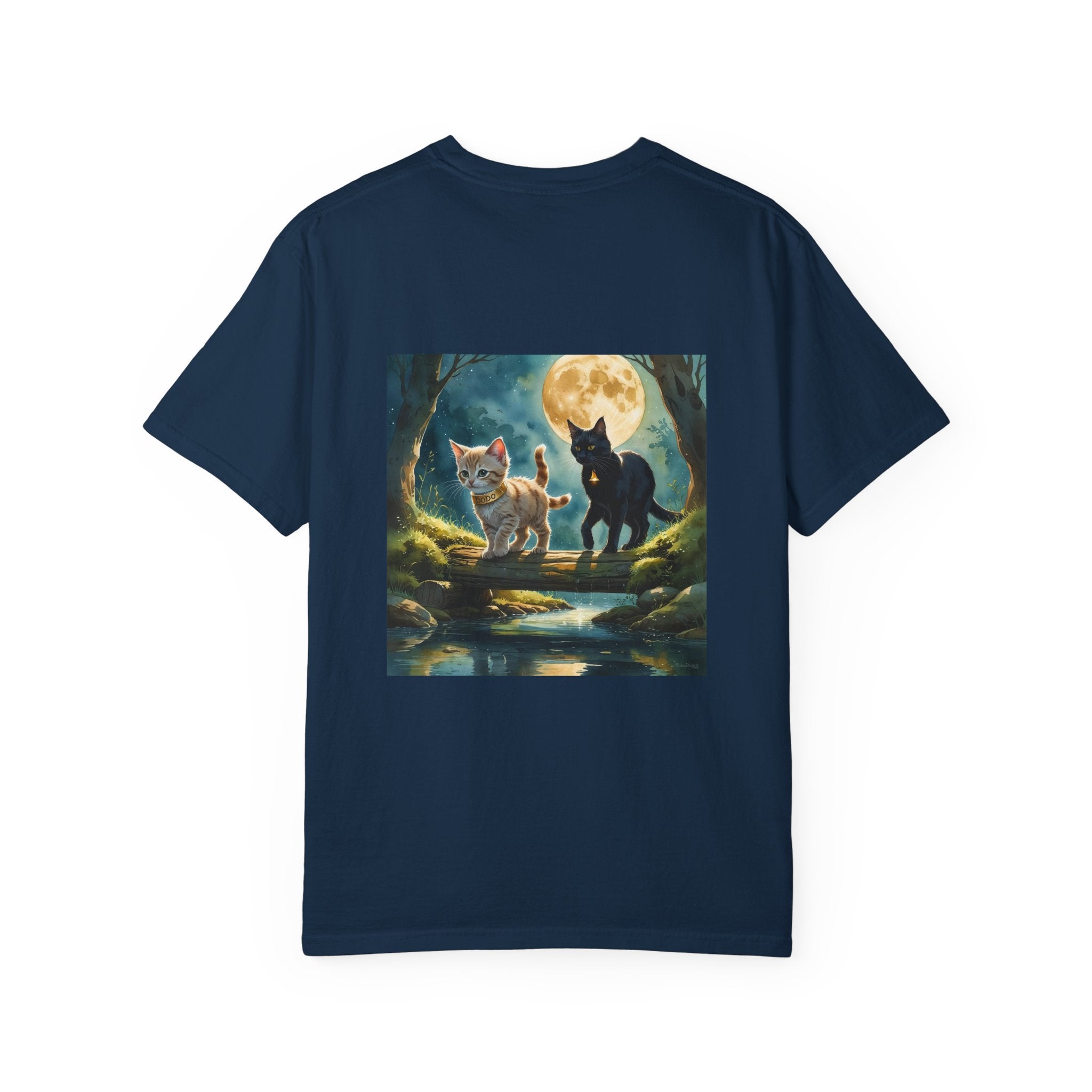 Enchanting Cat Moonlight T-Shirt | Unisex Garment-Dyed Tee, Cat Lover Gift, Pet Lover Apparel, Halloween or Birthday Gift, Cozy Casual Wear