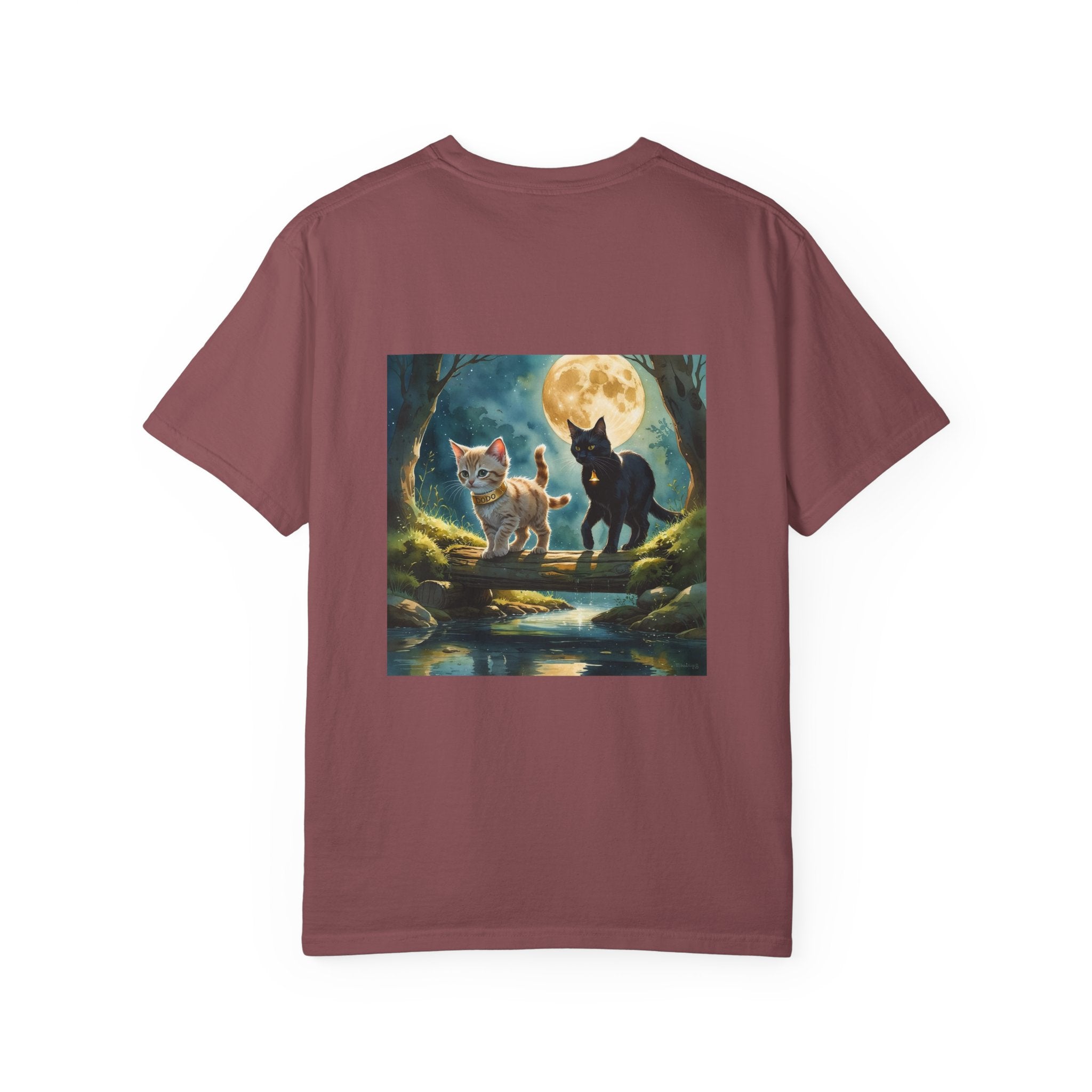 Enchanting Cat Moonlight T-Shirt | Unisex Garment-Dyed Tee, Cat Lover Gift, Pet Lover Apparel, Halloween or Birthday Gift, Cozy Casual Wear