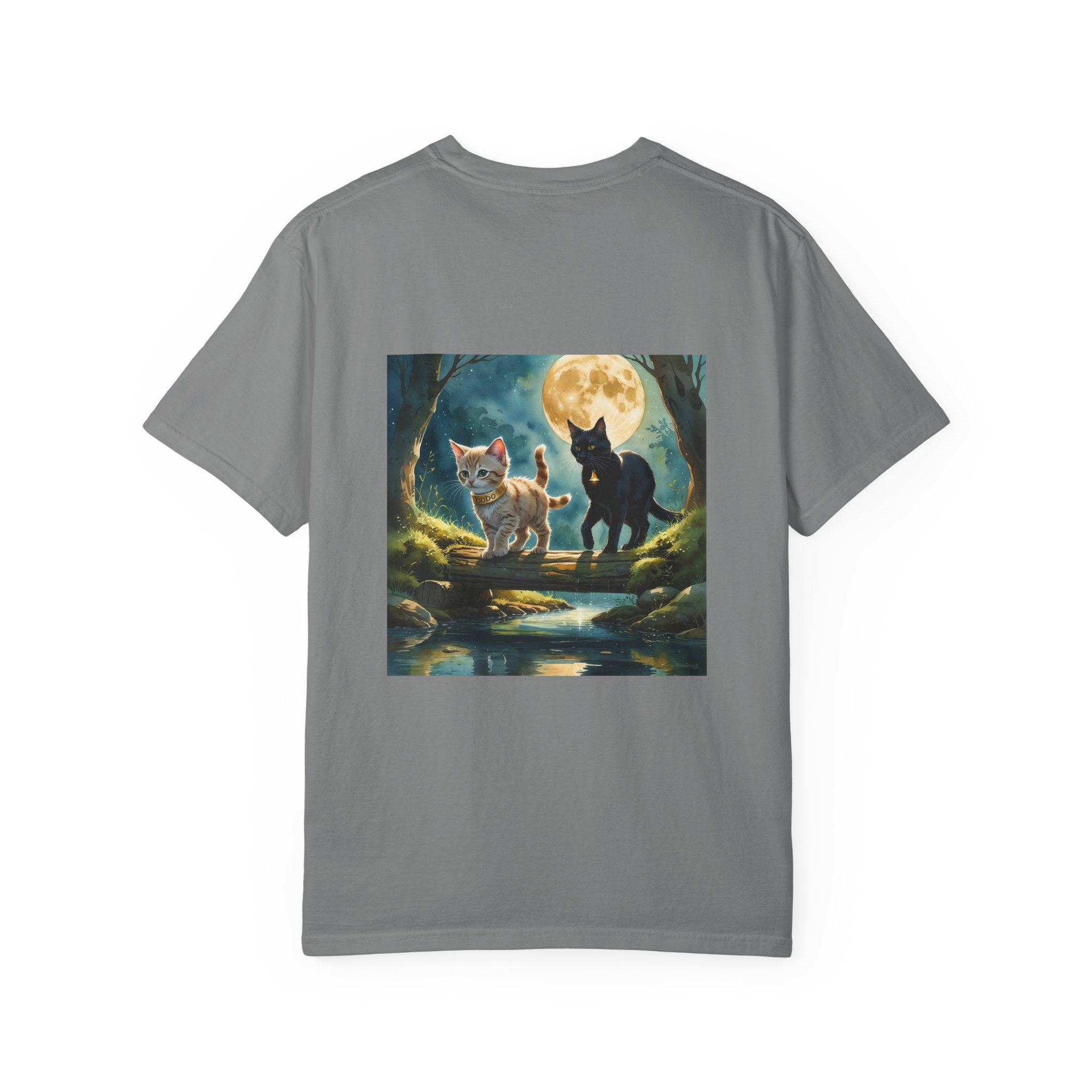 Enchanting Cat Moonlight T-Shirt | Unisex Garment-Dyed Tee, Cat Lover Gift, Pet Lover Apparel, Halloween or Birthday Gift, Cozy Casual Wear