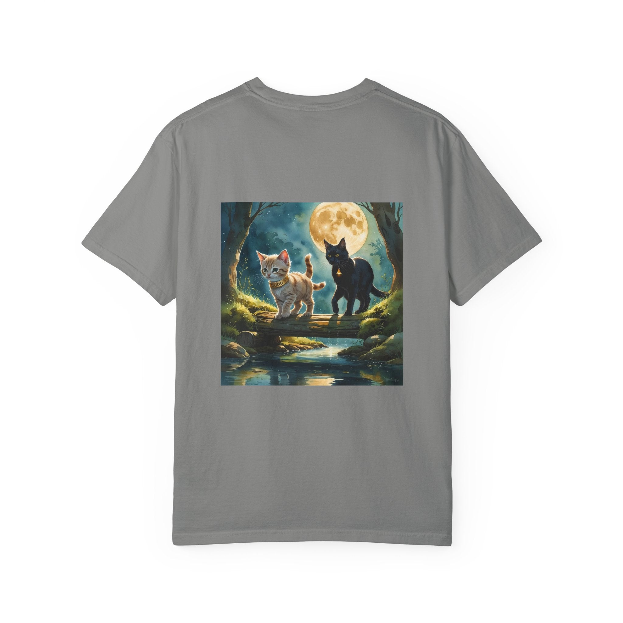 Enchanting Cat Moonlight T-Shirt | Unisex Garment-Dyed Tee, Cat Lover Gift, Pet Lover Apparel, Halloween or Birthday Gift, Cozy Casual Wear