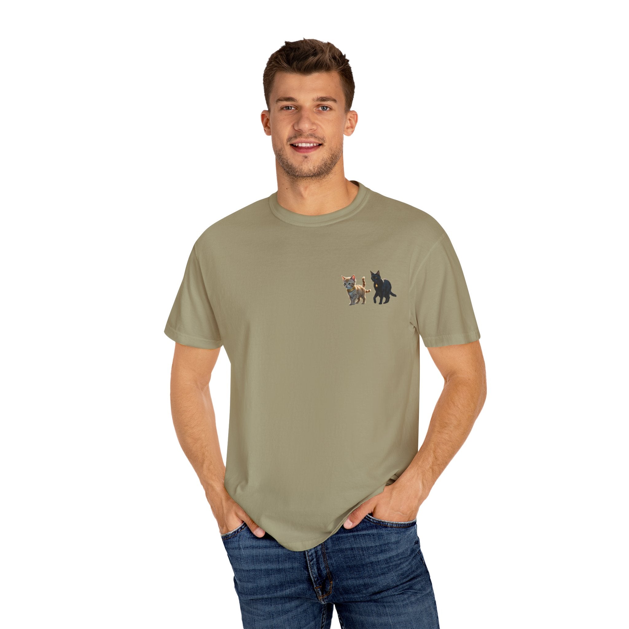 Enchanting Cat Moonlight T-Shirt | Unisex Garment-Dyed Tee, Cat Lover Gift, Pet Lover Apparel, Halloween or Birthday Gift, Cozy Casual Wear