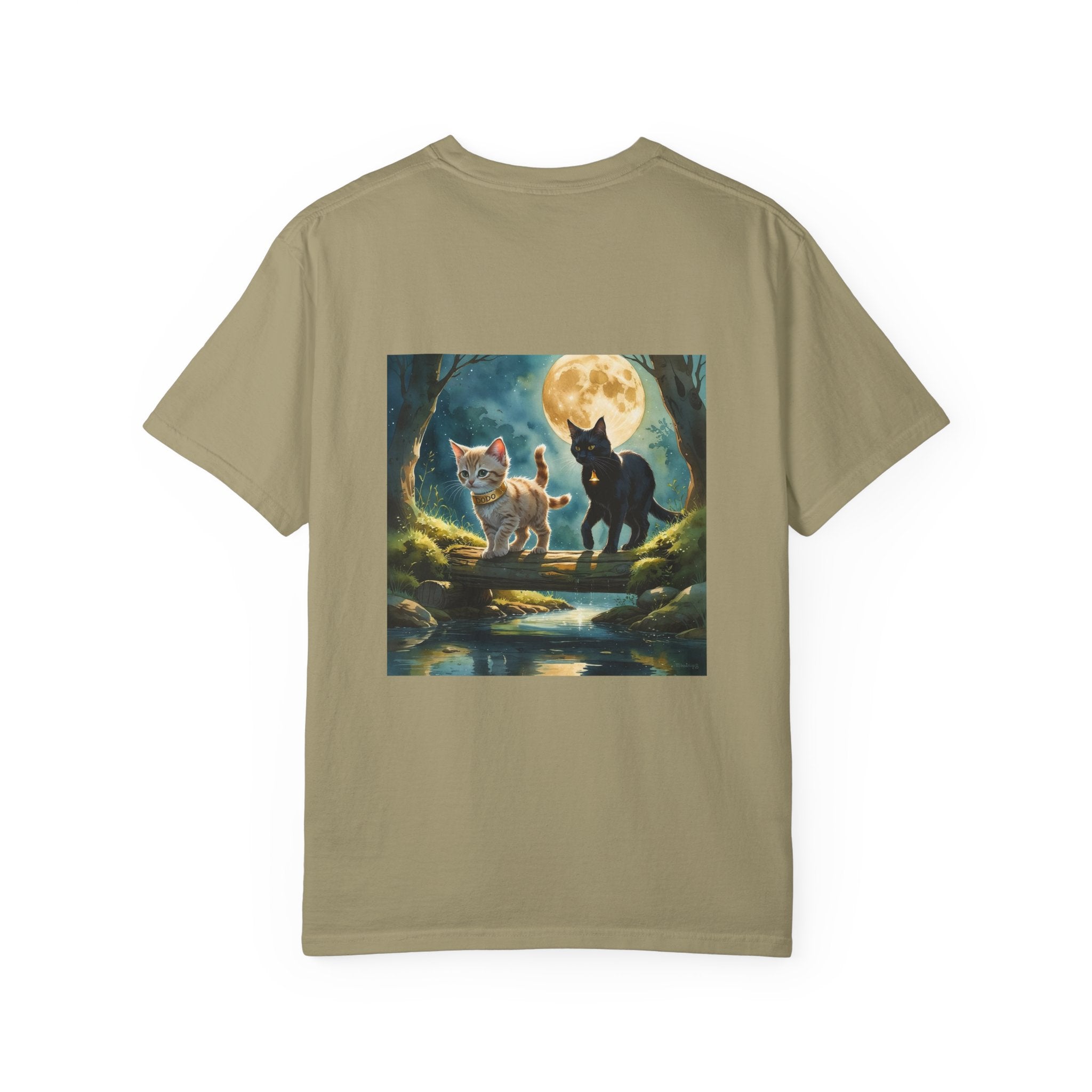 Enchanting Cat Moonlight T-Shirt | Unisex Garment-Dyed Tee, Cat Lover Gift, Pet Lover Apparel, Halloween or Birthday Gift, Cozy Casual Wear