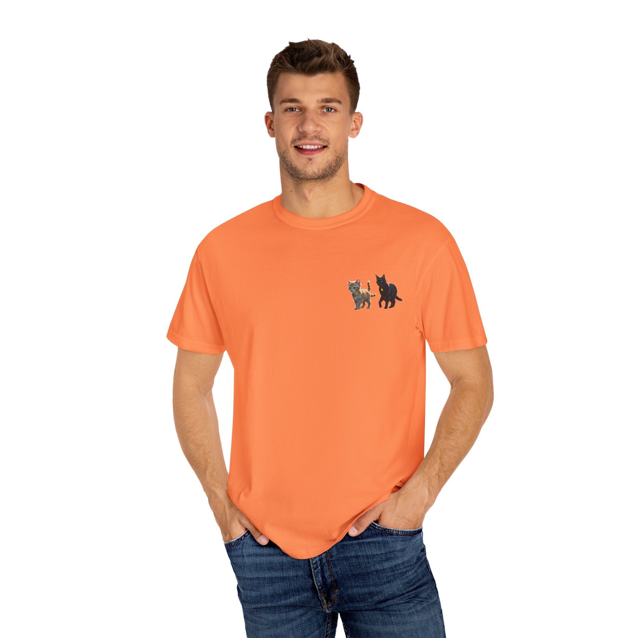 Enchanting Cat Moonlight T-Shirt | Unisex Garment-Dyed Tee, Cat Lover Gift, Pet Lover Apparel, Halloween or Birthday Gift, Cozy Casual Wear