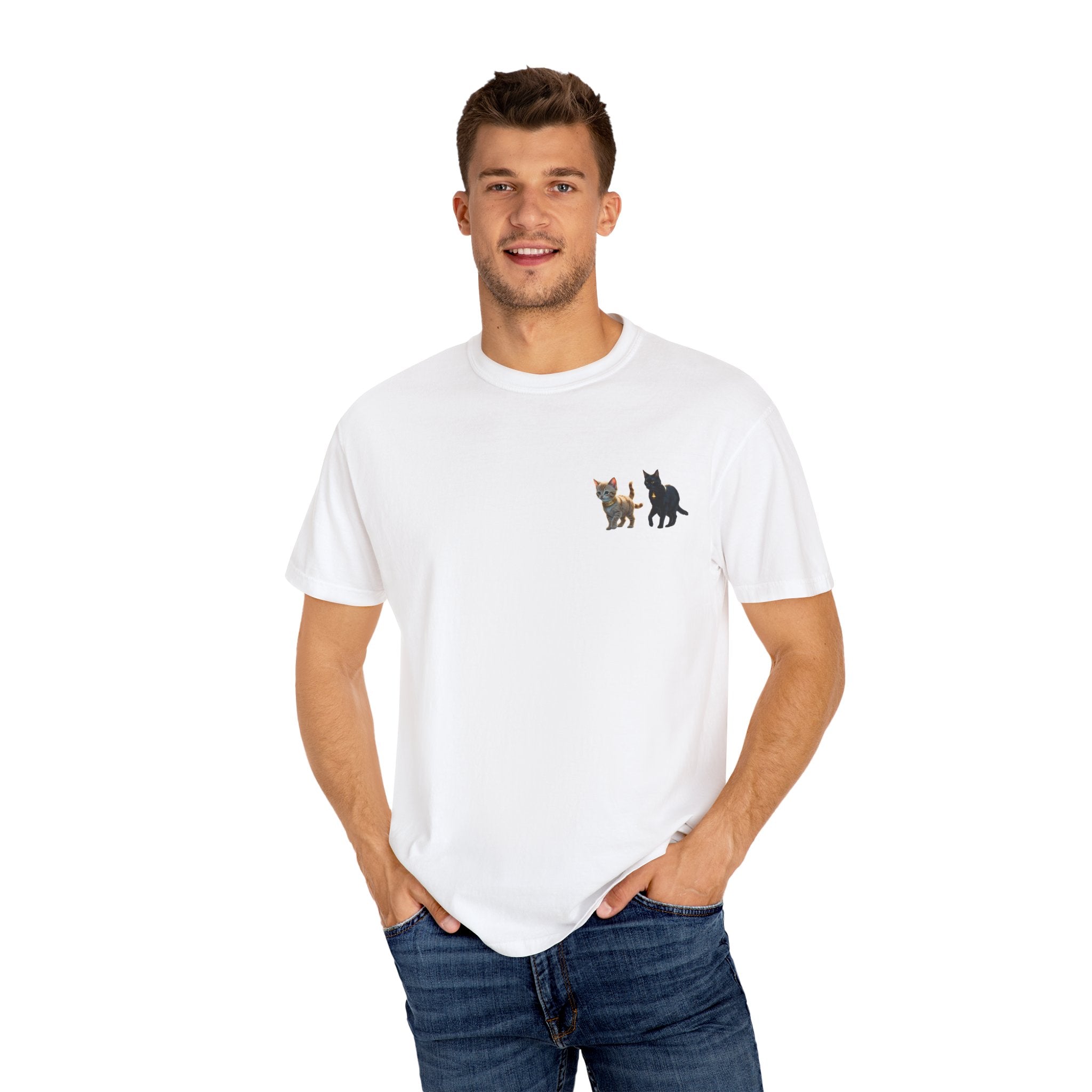 Enchanting Cat Moonlight T-Shirt | Unisex Garment-Dyed Tee, Cat Lover Gift, Pet Lover Apparel, Halloween or Birthday Gift, Cozy Casual Wear
