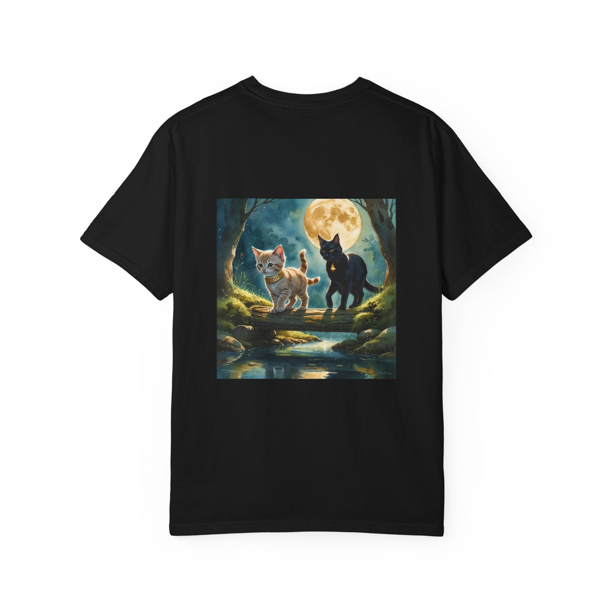Enchanting Cat Moonlight T-Shirt | Unisex Garment-Dyed Tee, Cat Lover Gift, Pet Lover Apparel, Halloween or Birthday Gift, Cozy Casual Wear