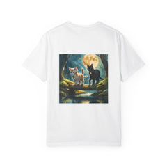 Enchanting Cat Moonlight T-Shirt | Unisex Garment-Dyed Tee, Cat Lover Gift, Pet Lover Apparel, Halloween or Birthday Gift, Cozy Casual Wear
