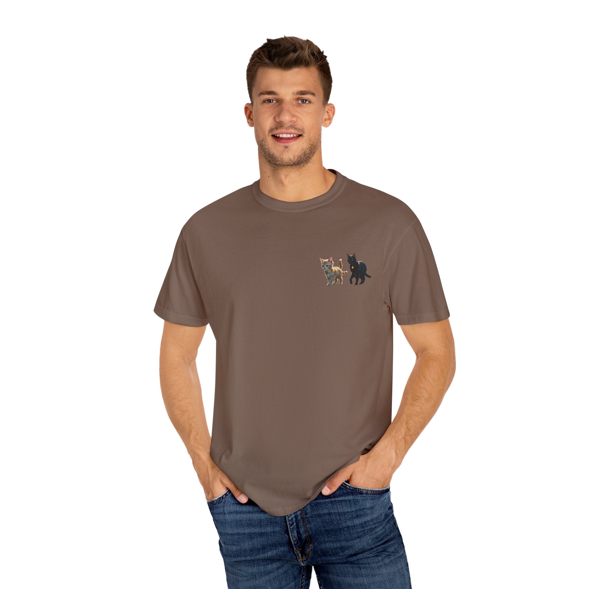 Enchanting Cat Moonlight T-Shirt | Unisex Garment-Dyed Tee, Cat Lover Gift, Pet Lover Apparel, Halloween or Birthday Gift, Cozy Casual Wear