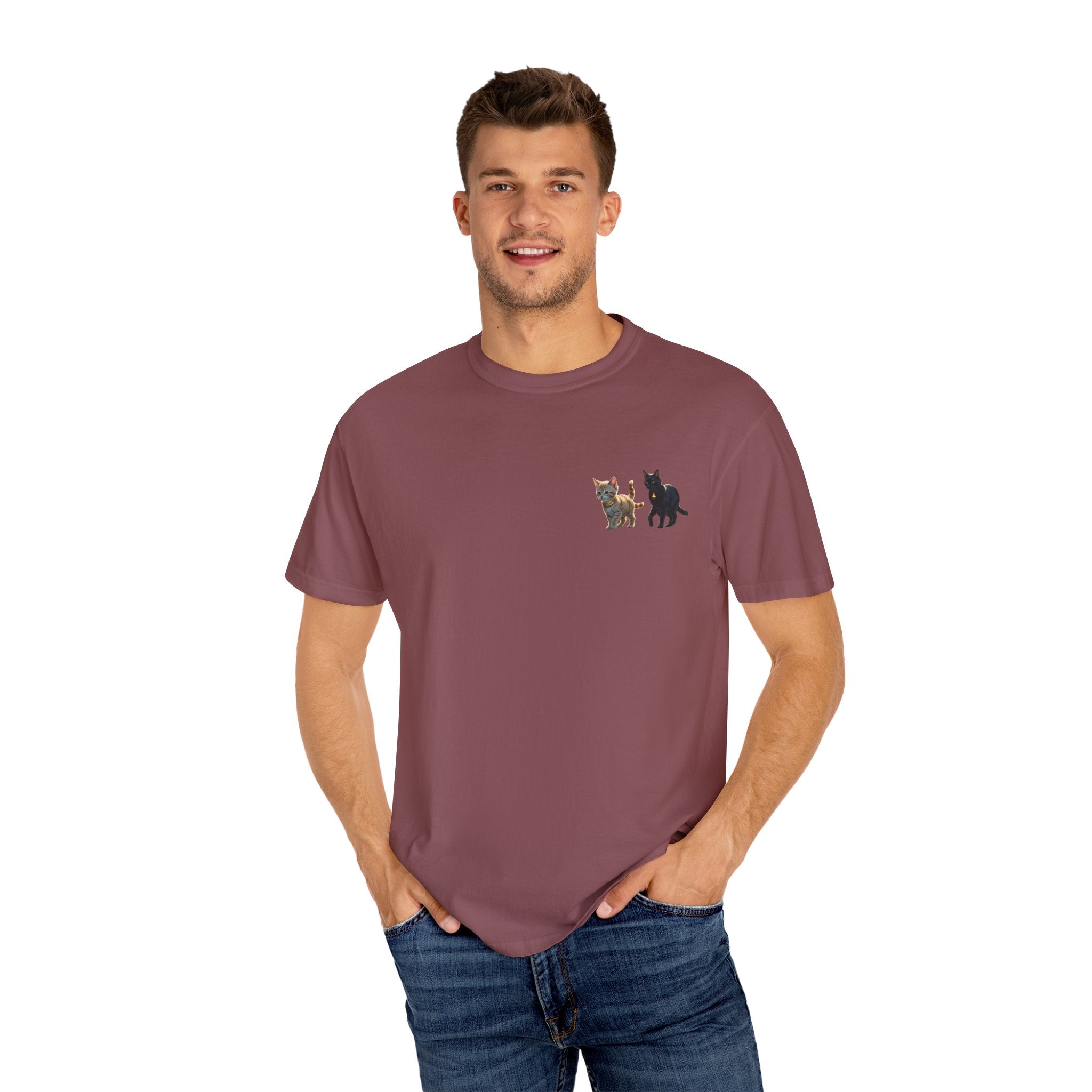 Enchanting Cat Moonlight T-Shirt | Unisex Garment-Dyed Tee, Cat Lover Gift, Pet Lover Apparel, Halloween or Birthday Gift, Cozy Casual Wear
