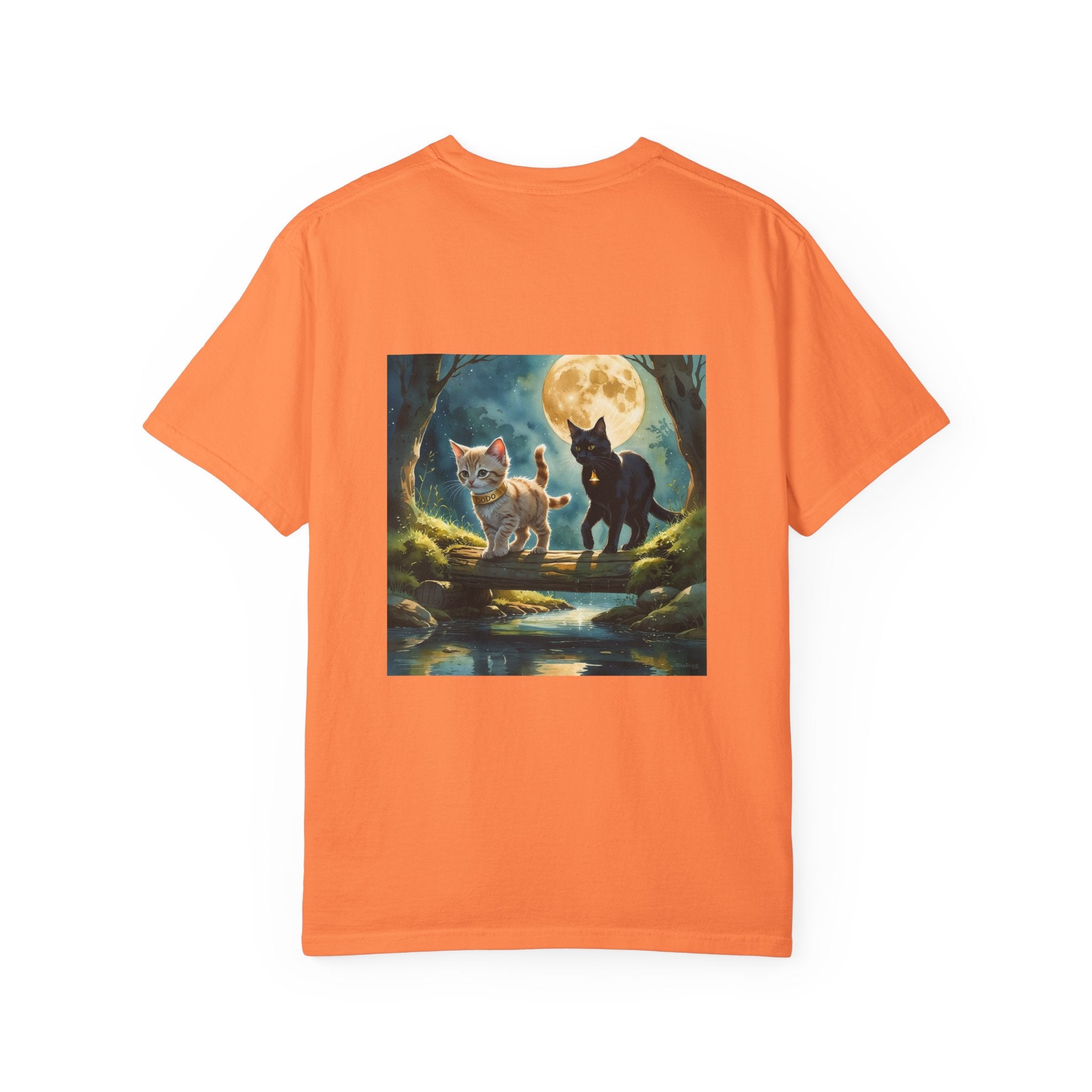 Enchanting Cat Moonlight T-Shirt | Unisex Garment-Dyed Tee, Cat Lover Gift, Pet Lover Apparel, Halloween or Birthday Gift, Cozy Casual Wear
