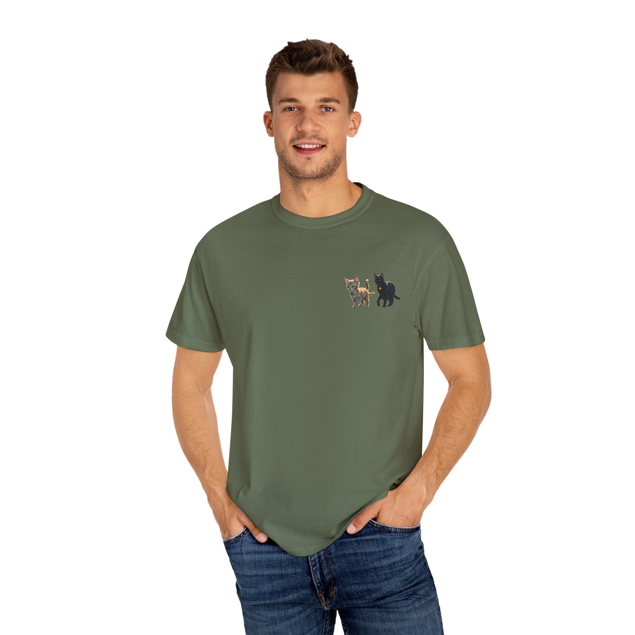 Enchanting Cat Moonlight T-Shirt | Unisex Garment-Dyed Tee, Cat Lover Gift, Pet Lover Apparel, Halloween or Birthday Gift, Cozy Casual Wear
