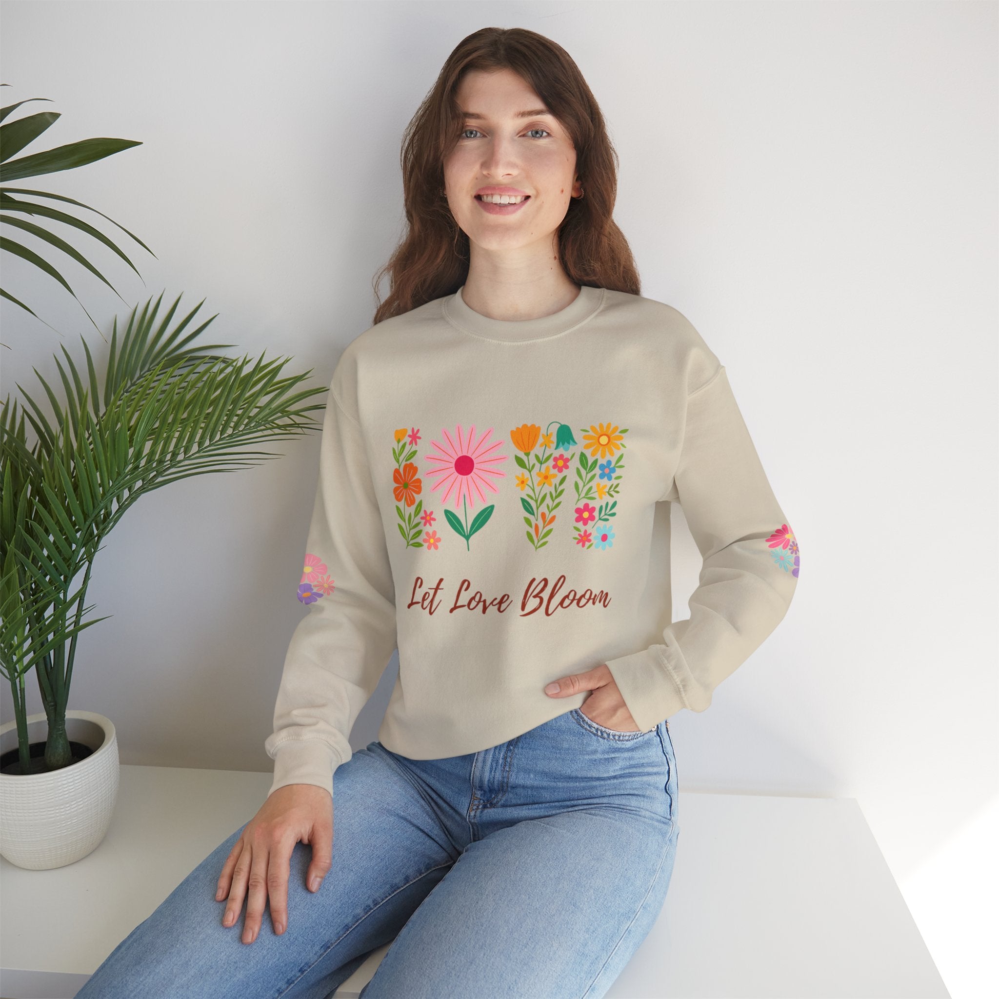 Floral Sweatshirt With Positive Vibes, Cozy Gift for Loved Ones, Spring Style Crewneck, Let Love Bloom Design, Perfect for Mother's Day