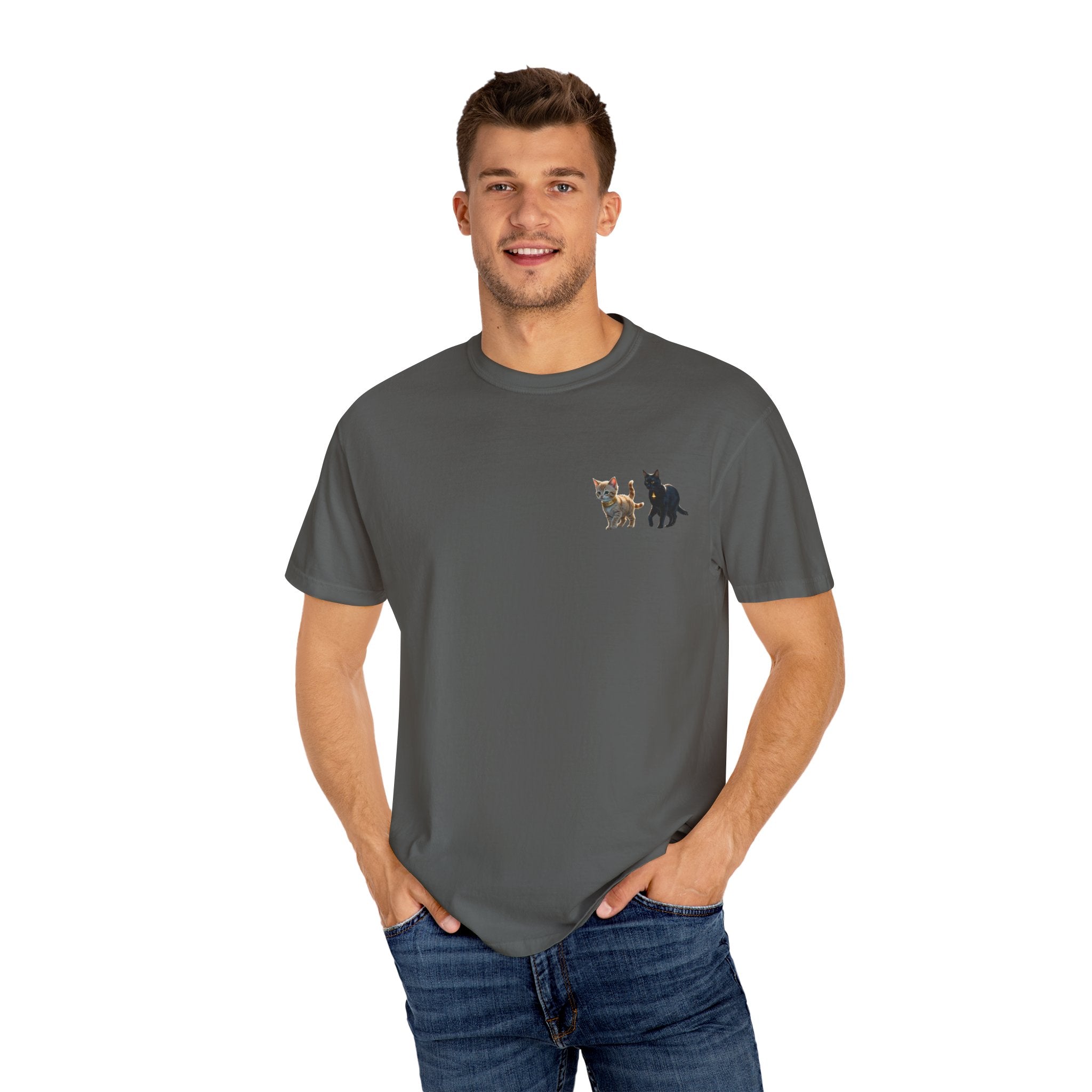 Enchanting Cat Moonlight T-Shirt | Unisex Garment-Dyed Tee, Cat Lover Gift, Pet Lover Apparel, Halloween or Birthday Gift, Cozy Casual Wear