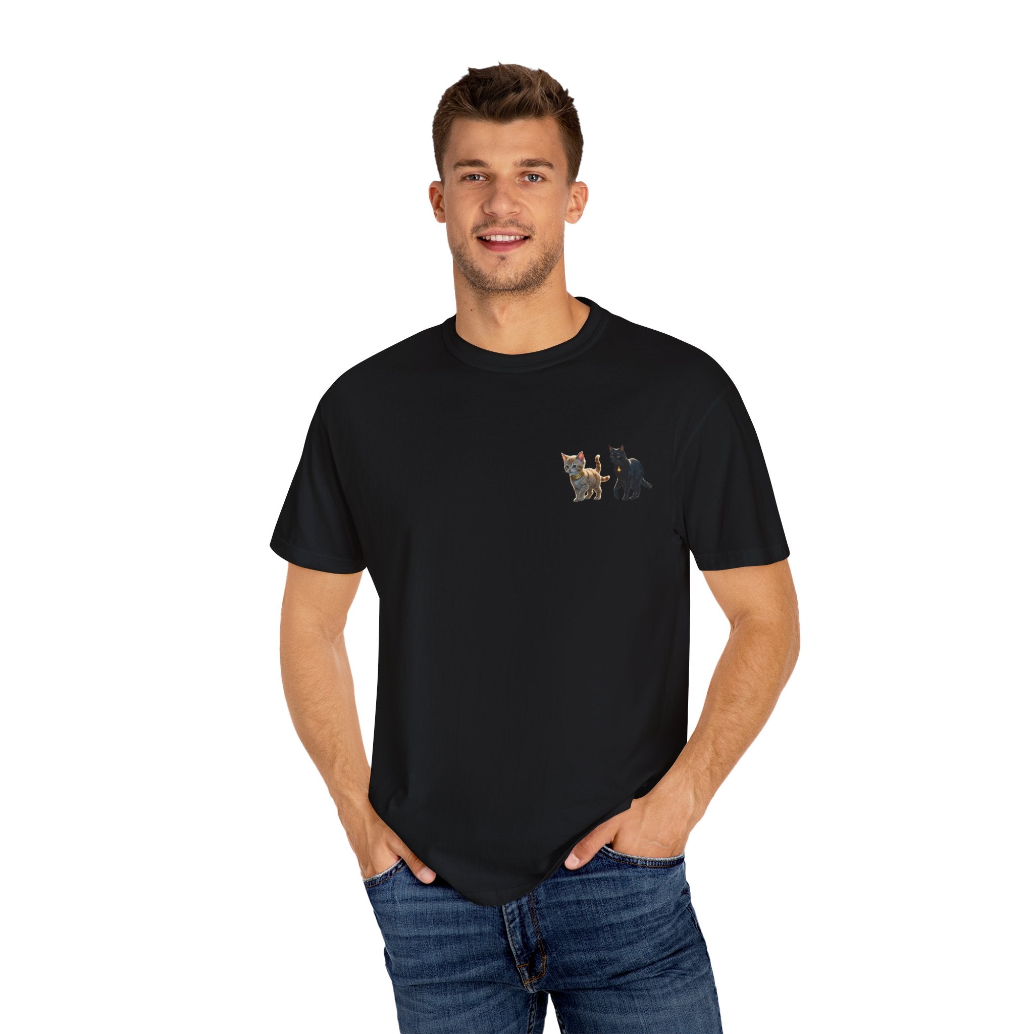 Enchanting Cat Moonlight T-Shirt | Unisex Garment-Dyed Tee, Cat Lover Gift, Pet Lover Apparel, Halloween or Birthday Gift, Cozy Casual Wear