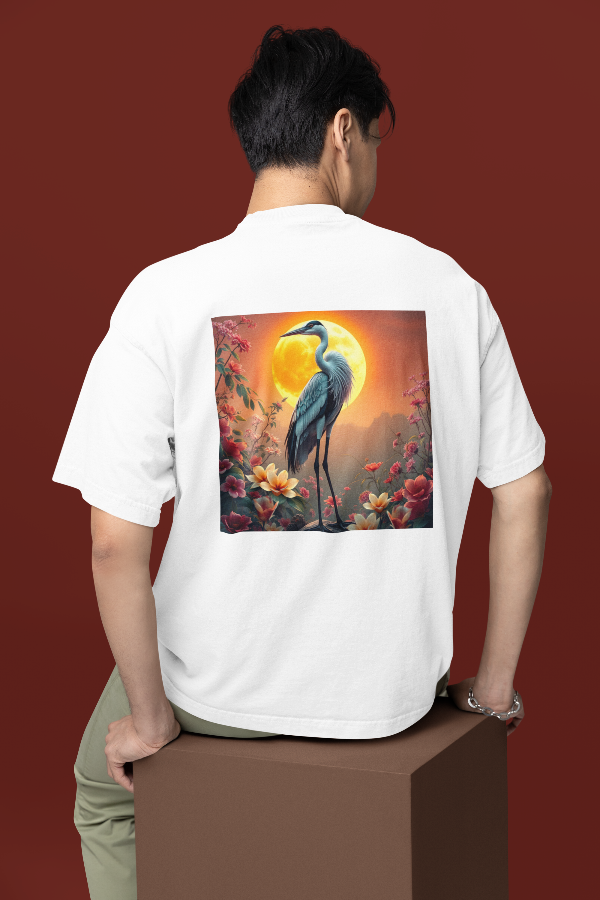 Moonlit Crane Back & front High Graphics Unisex Oversized Classic T-Shirt