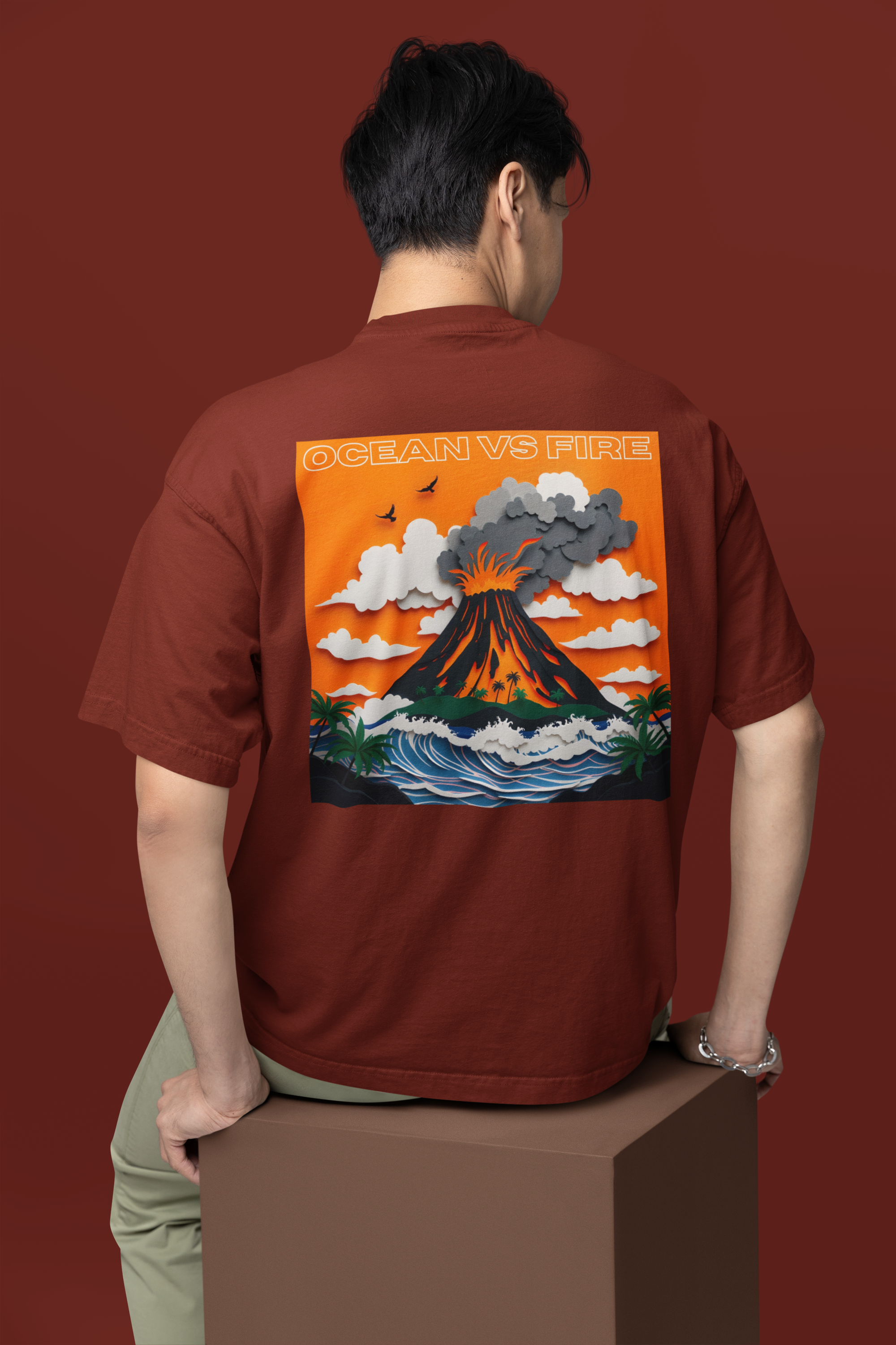 Lava Flow - Tropical Volcano Unisex Oversized Classic T-Shirt