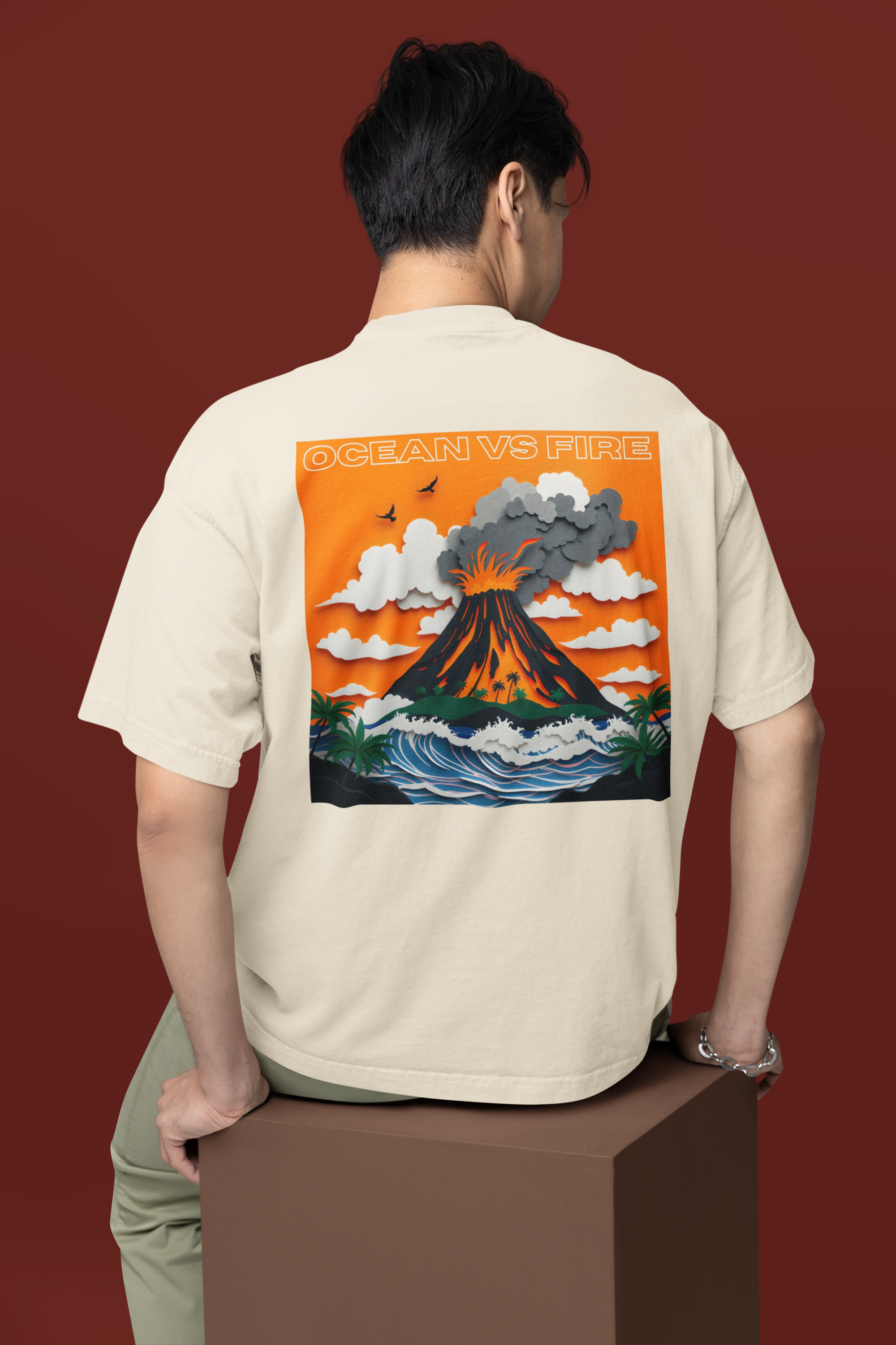 Lava Flow - Tropical Volcano Unisex Oversized Classic T-Shirt